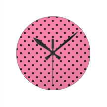 Small Black Polka Dots on hot pink Clocks