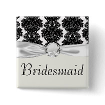 small flourish black white damask design pinback button
