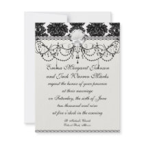 small flourish black white damask design custom announcement