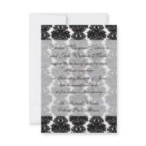 small flourish black white damask design announcement