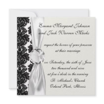small flourish black white damask design custom invites