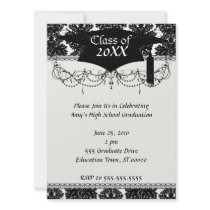 small flourish black white damask design invite