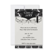 small flourish black white damask design personalized announcement