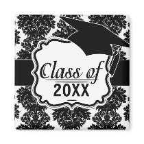 small flourish black white damask design magnets