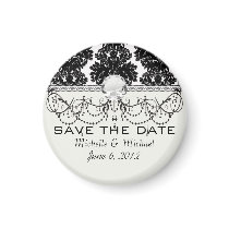 small flourish black white damask design magnets