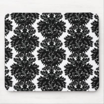 small flourish black white damask design mousepad