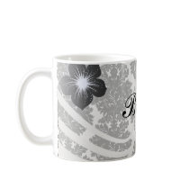 small flourish black white damask design coffee mugs