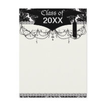 small flourish black white damask design post card