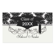 small flourish black white damask design rectangular stickers