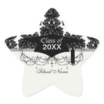 small flourish black white damask design star stickers