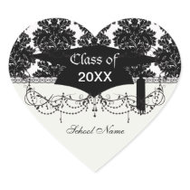small flourish black white damask design heart sticker