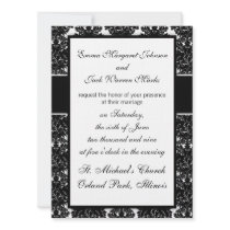 small flourish black white damask personalised invites