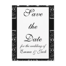 small flourish black white damask postcards
