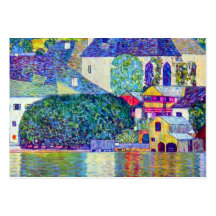 Small town village church on lake art by Klimt Business Cards
