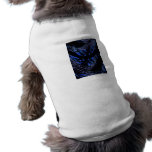 Smeared line of blue floral against a black back dog t-shirt