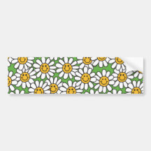 Smiley Daisy Flowers Pattern Bumper Sticker