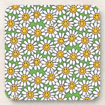 Smiley Daisy Flowers Pattern Coasters