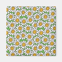 Smiley Daisy Flowers Pattern Refrigerator Magnets