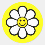 Smiley Daisy Round Sticker