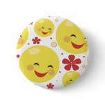 Smiley Face Flowers Button