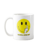 smiley face giving the finger mugs