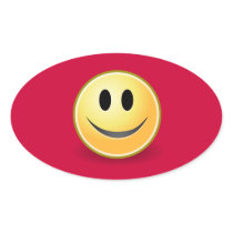 Smiley Face Oval Sticker (Red)