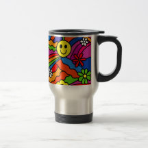 Smiley Face Rainbow and Flower Hippy Pattern Mug