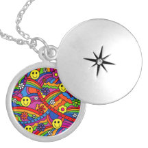 Smiley Face Rainbow and Flower Hippy Pattern Necklace