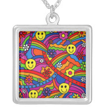 Smiley Face Rainbow and Flower Hippy Pattern Necklaces