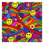 Smiley Face Rainbow and Flower Hippy Pattern Photo Print
