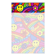 Smiley Face Rainbow and Flower Hippy Pattern Customized Stationery