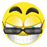 SMILEY FACE WITH SUNSHADES ROUND STICKER