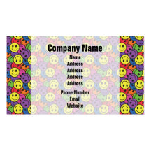 Smiley Faces Retro Hippy Pattern Business Card Template
