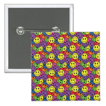 Smiley Faces Retro Hippy Pattern Button