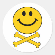 Smiley skull and crossbones round stickers