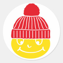 Smilie with cap, red runde aufkleber