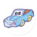 Smiling Blue Car Round Sticker