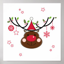 Smiling Christmas Reindeer Print