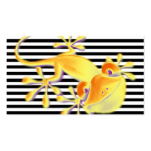 Smiling Gecko on black stripes + your text Business Card Template