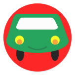 Smiling green cartoon car red stickers