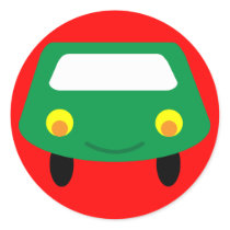 Smiling green cartoon car red stickers