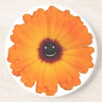 Smiling Orange Flower Sandstone Coaster