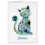 Smiling Painted Cat with Hearts Greeting Card