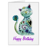 Smiling Painted Cat with Hearts Greeting Card