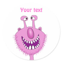 Smiling Pink Cute Monster With Beard
