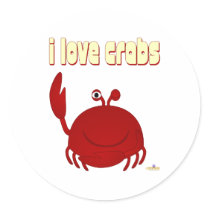 Smiling Red Crab I Love Crabs Round Sticker