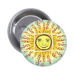Smiling Solar Sun Squares Pinback Button