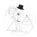 Smiling Stick Figure Couple Cuts the Wedding Cake