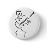 Smiling Stick Figure Girl holding bass / guitar Pinback Button