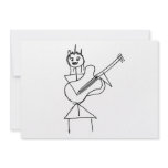 Smiling Stick Figure Girl holding bass / guitar invitations